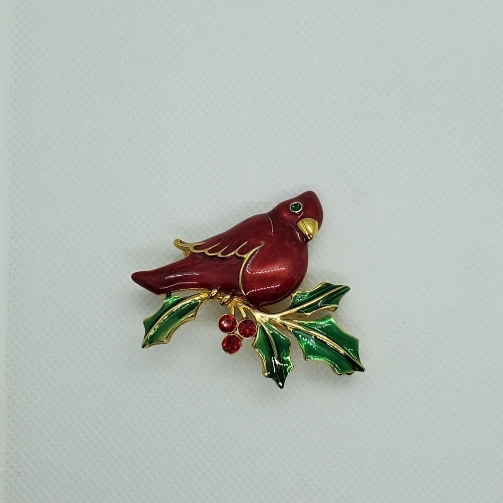 Red Bird Holly Berry Pin Brooch